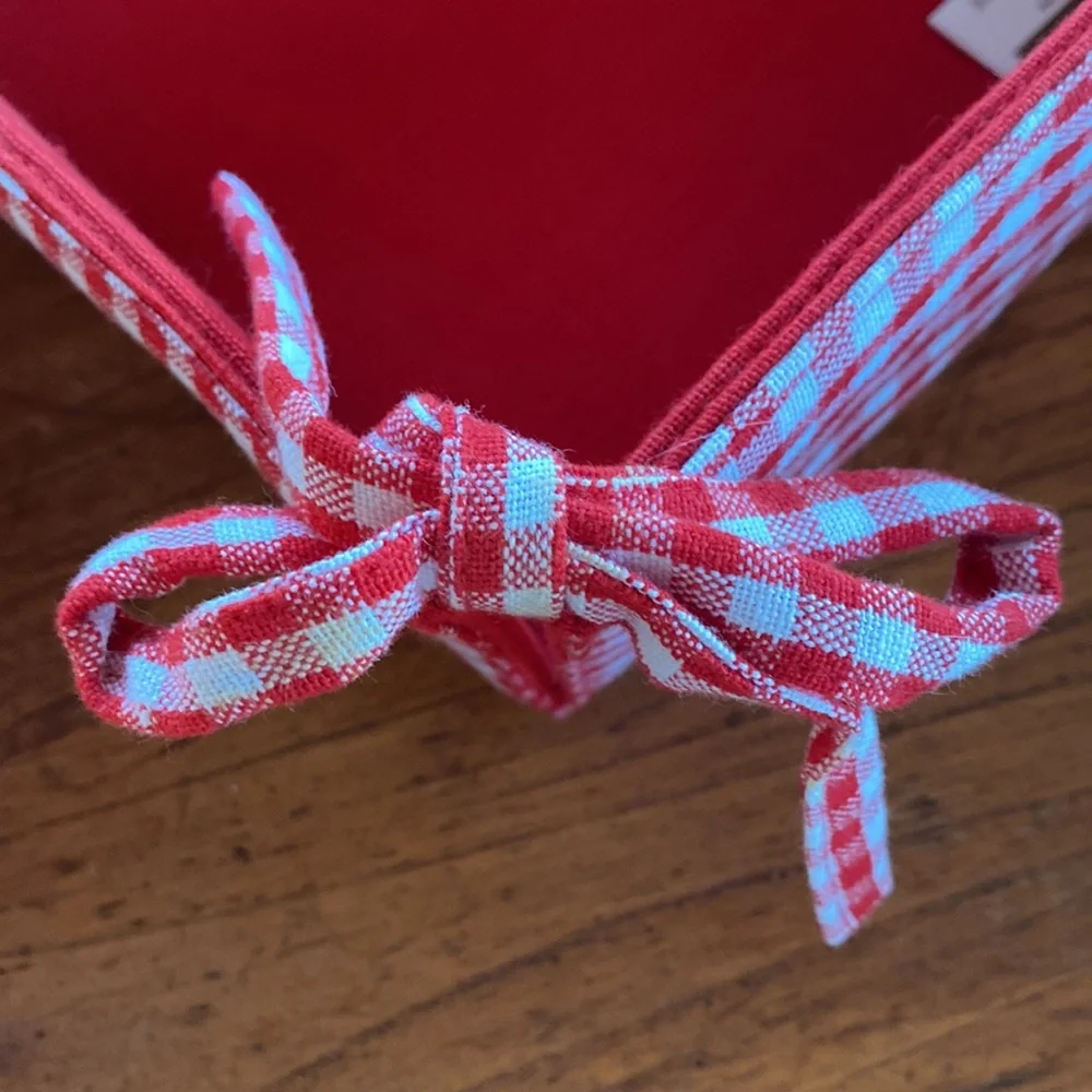 Sur La Table lot of 2 red & white gingham check flexible baskets with liners